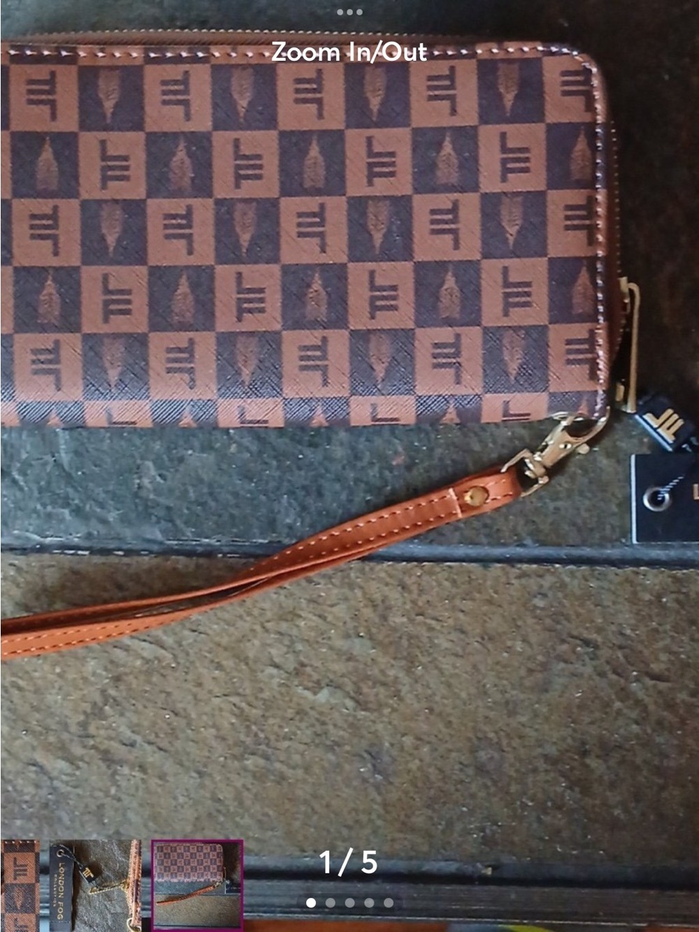 London Fog Brown Check Zip-Around Wristlet Wallet